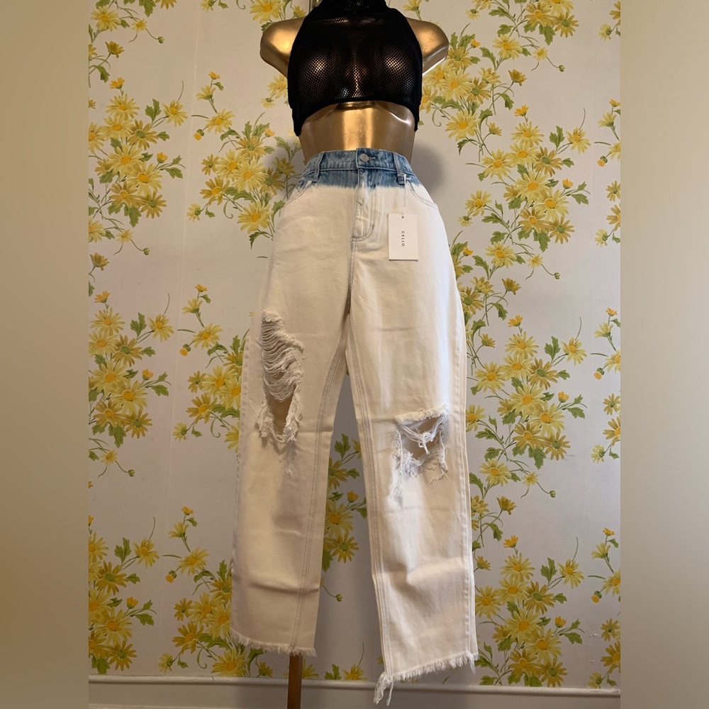 Cello Two-Tone White and Blue Distressed Boyfriend Jeans size 13